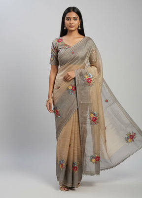 Cream Tussar Silk Saree With Blouse Piece