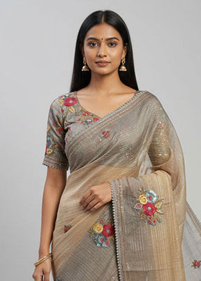 Cream Tussar Silk Saree With Blouse Piece