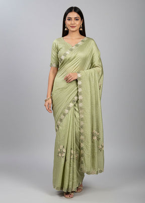 Green Tissue Silk Saree With Blouse Piece