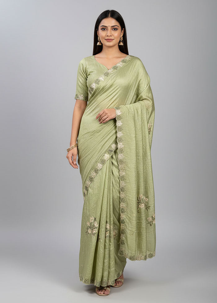Green Tissue Silk Saree With Blouse Piece