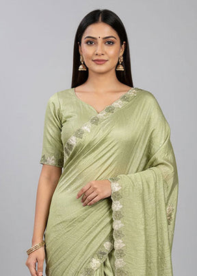 Green Tissue Silk Saree With Blouse Piece