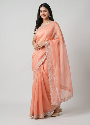 Pink Tissue Silk Saree With Blouse Piece