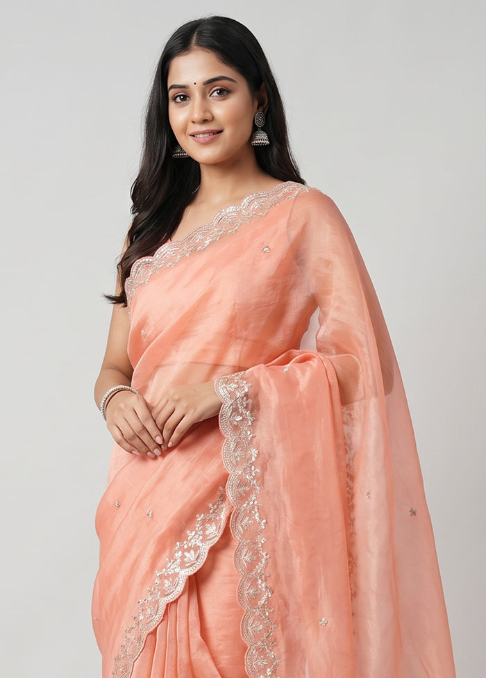 Pink Tissue Silk Saree With Blouse Piece