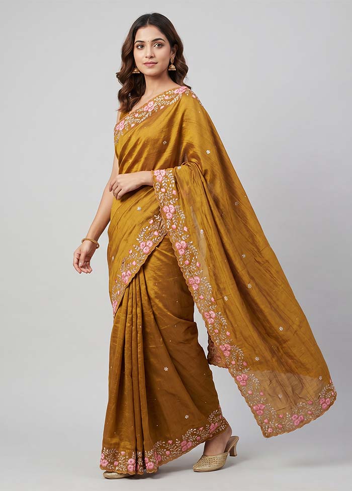 Yellow Handloom Tussar Pure Silk Saree With Blouse Piece