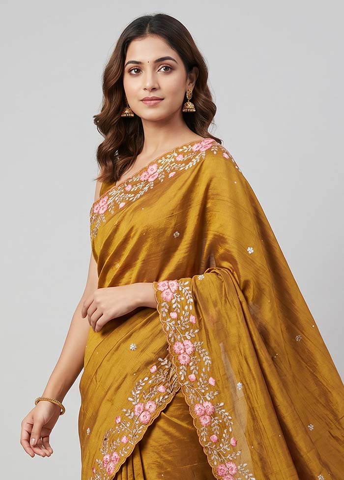 Yellow Handloom Tussar Pure Silk Saree With Blouse Piece