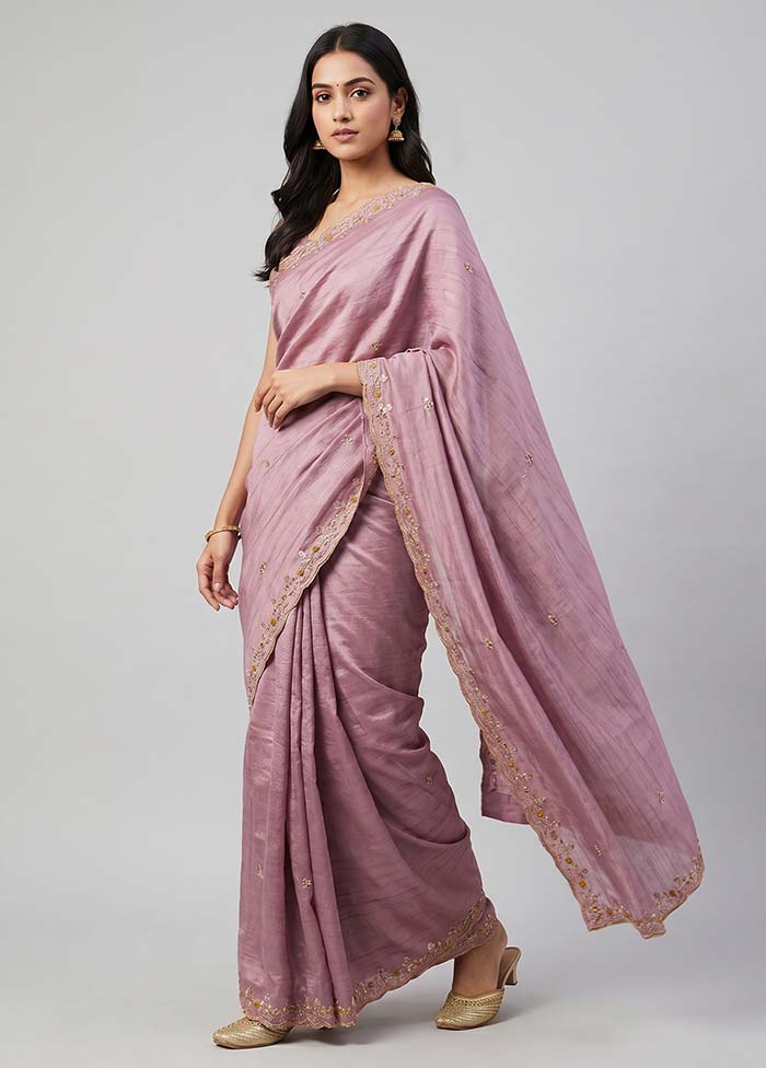 Purple Tussar Silk Saree With Blouse Piece
