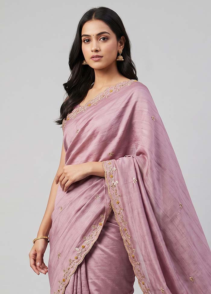 Purple Tussar Silk Saree With Blouse Piece