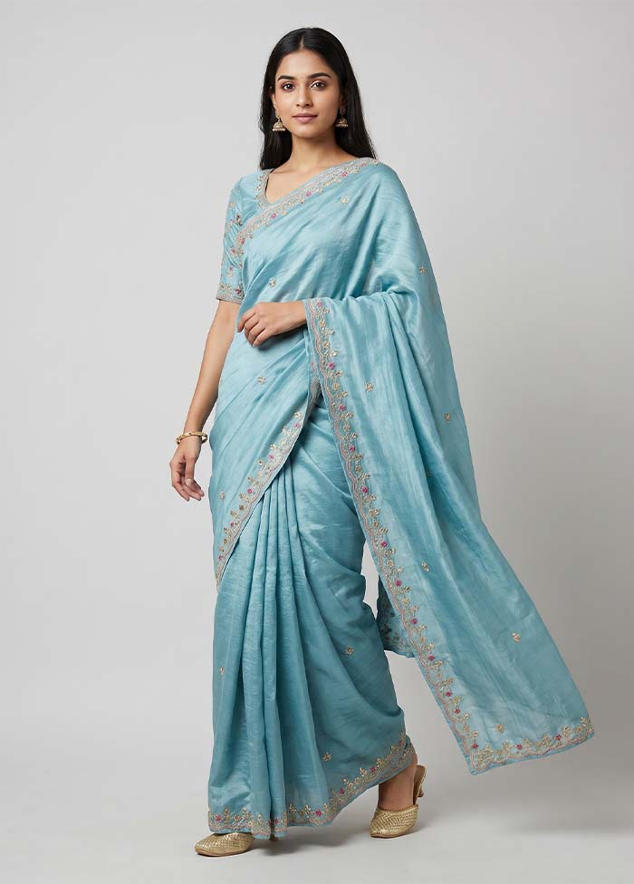 Green Tussar Silk Saree With Blouse Piece