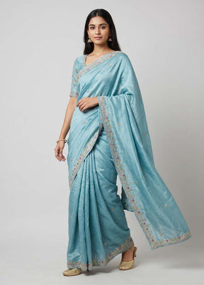 Green Tussar Silk Saree With Blouse Piece