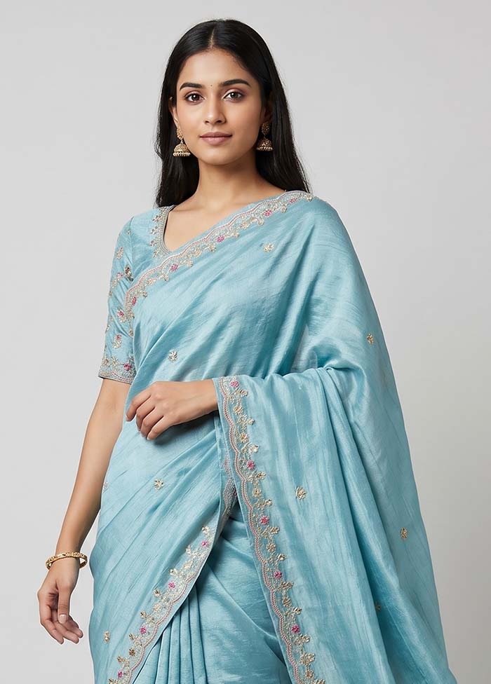 Green Tussar Silk Saree With Blouse Piece