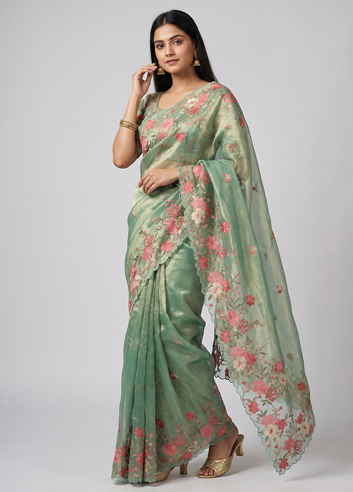 Green Tissue Silk Saree With Blouse Piece