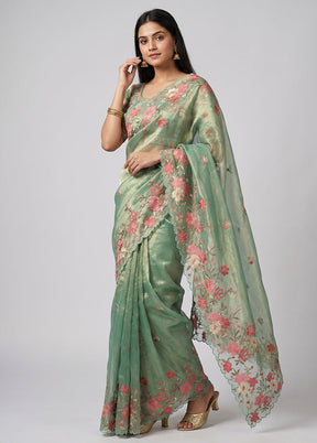 Green Tissue Silk Saree With Blouse Piece