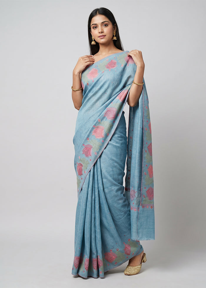 Blue Tissue Silk Saree With Blouse Piece