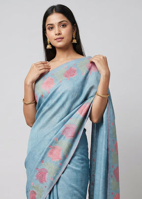Blue Tissue Silk Saree With Blouse Piece