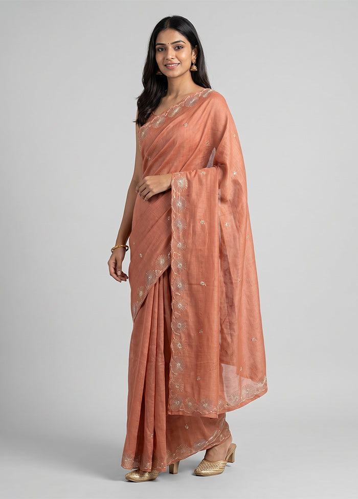 Rust Tussar Silk Saree With Blouse Piece