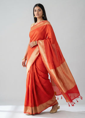 Red Kora Silk Saree With Blouse Piece