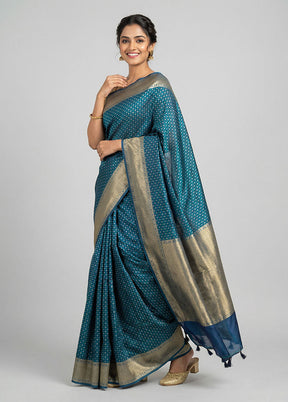 Blue Kora Silk Saree With Blouse Piece