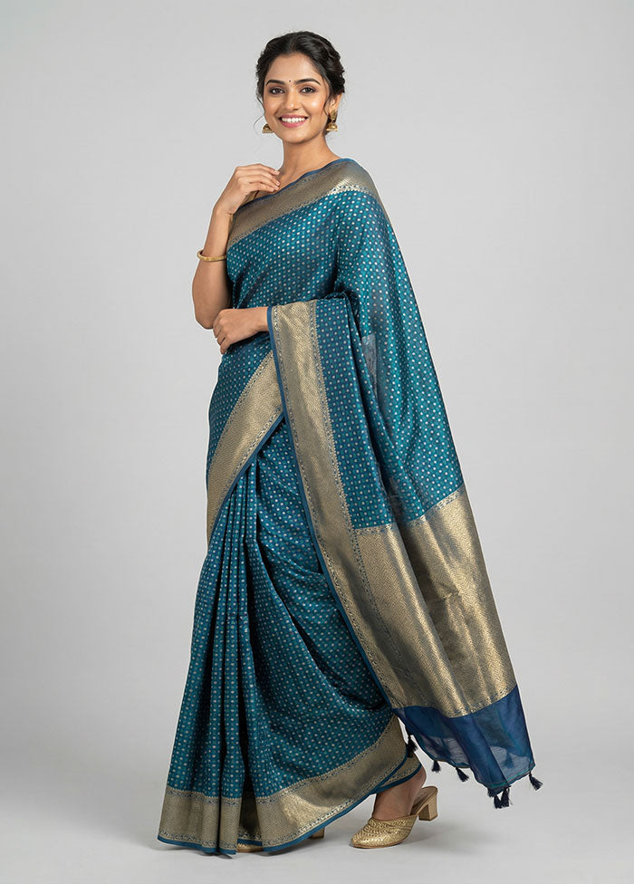 Blue Kora Silk Saree With Blouse Piece