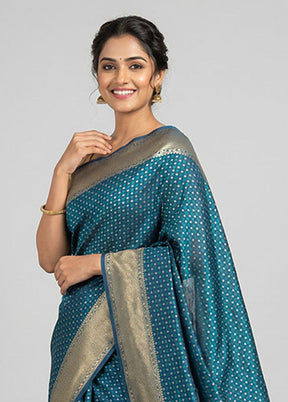 Blue Kora Silk Saree With Blouse Piece