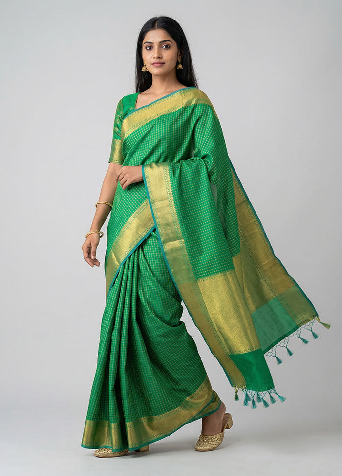 Green Kora Silk Saree With Blouse Piece