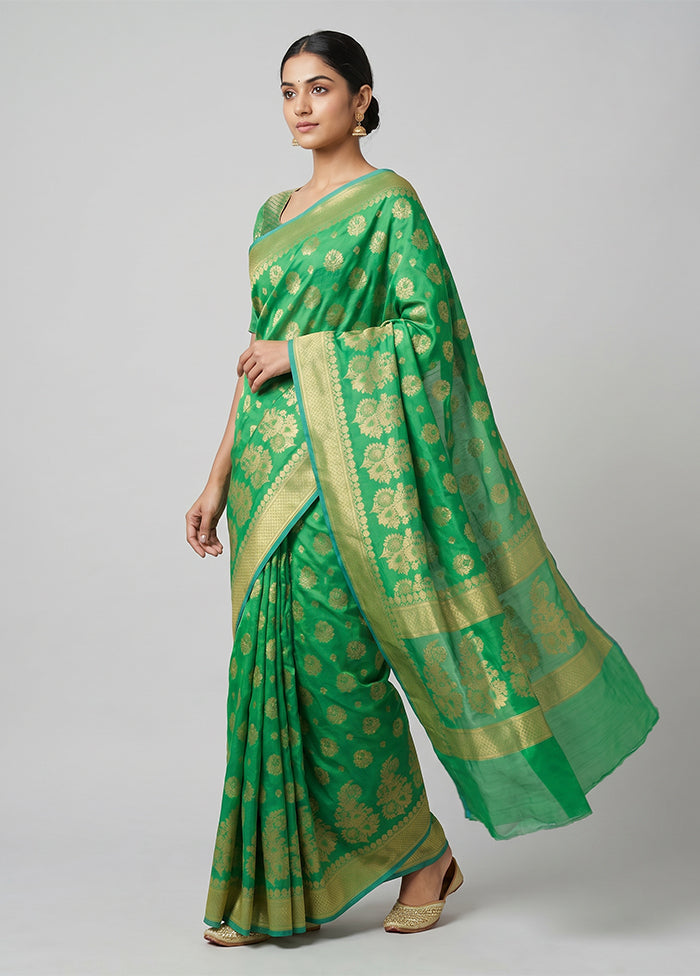 Green Kora Silk Saree With Blouse Piece