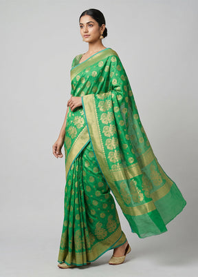 Green Kora Silk Saree With Blouse Piece
