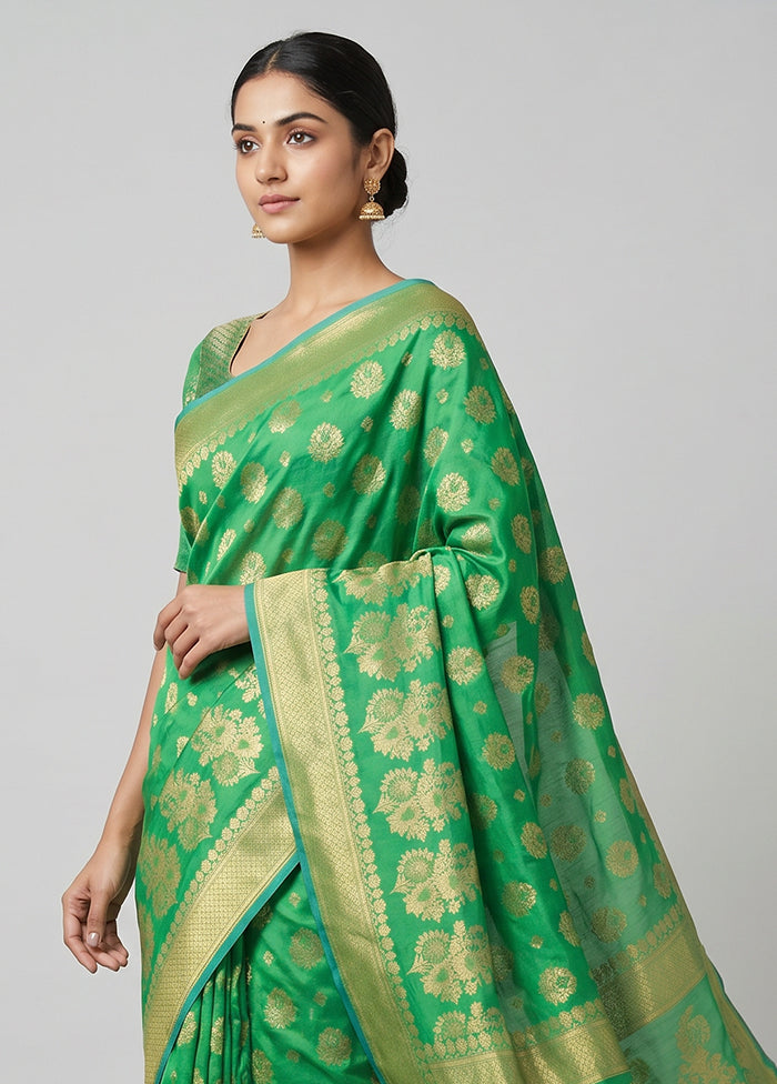 Green Kora Silk Saree With Blouse Piece