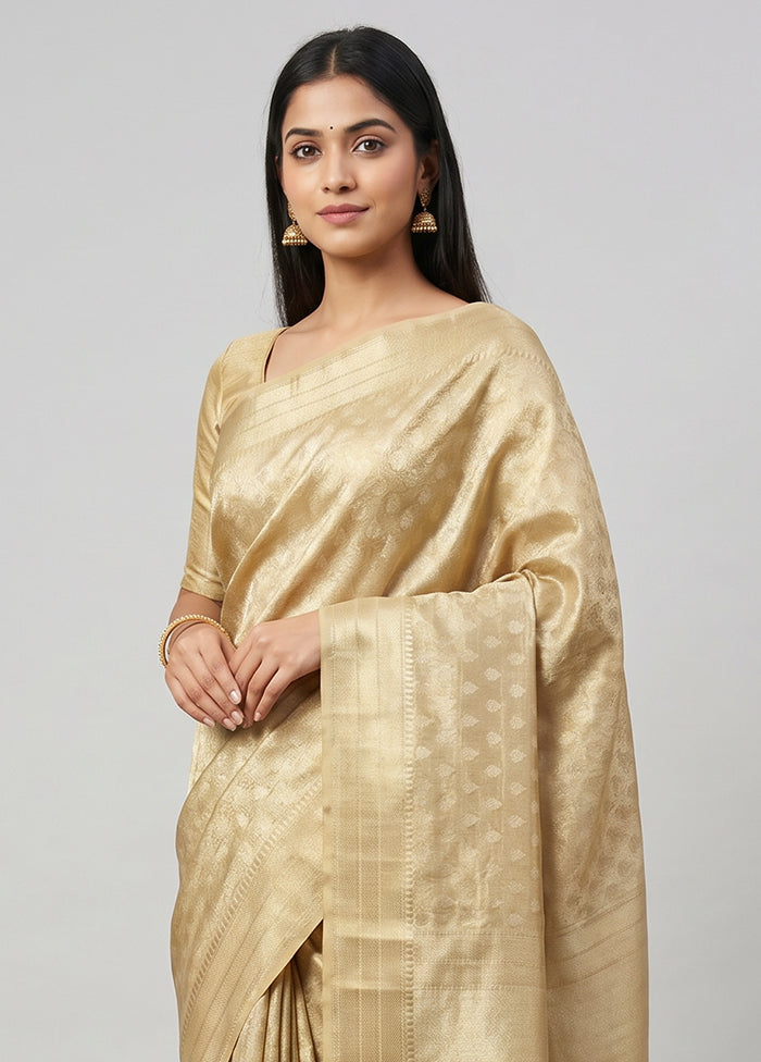 Cream Tissue Silk Saree With Blouse Piece