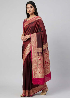 Maroon Banarasi Silk Saree With Blouse Piece