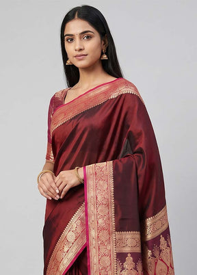 Maroon Banarasi Silk Saree With Blouse Piece