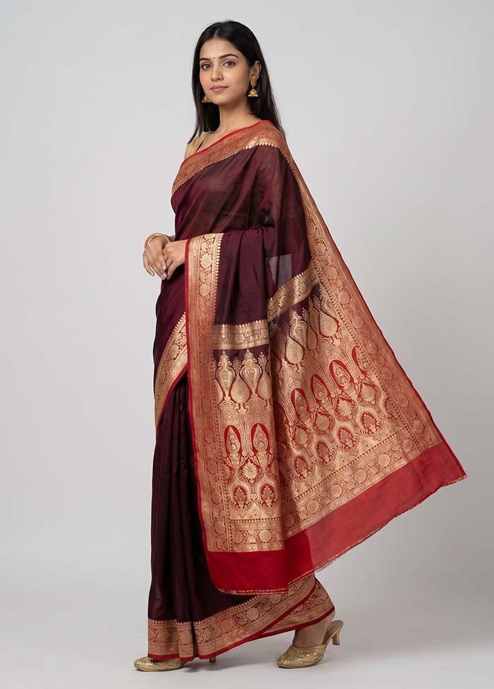 Purple Banarasi Silk Saree With Blouse Piece