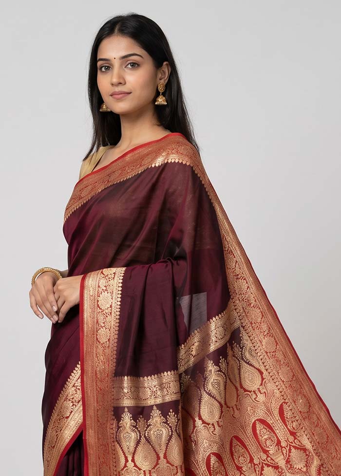 Purple Banarasi Silk Saree With Blouse Piece