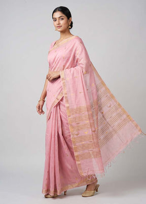 Pink Handloom Tussar Pure Silk Saree With Blouse Piece