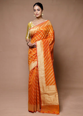 Orange Kora Silk Saree With Blouse Piece