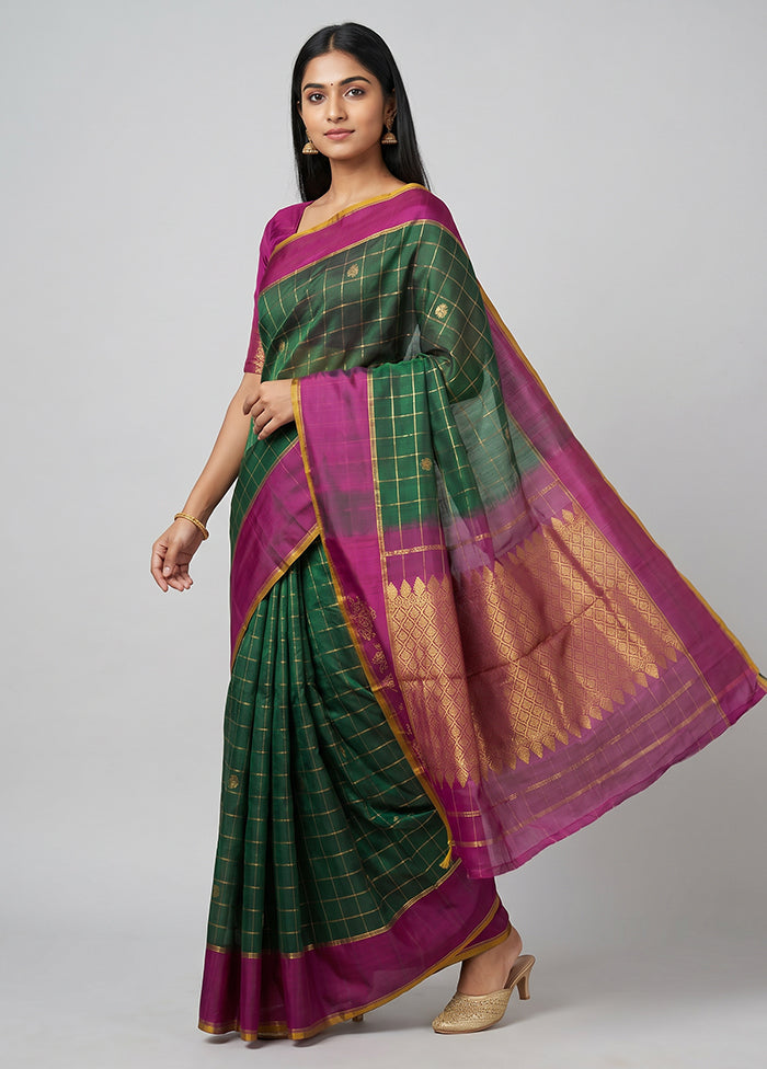Green Handloom Kanchipuram Pure Silk Saree With Blouse Piece