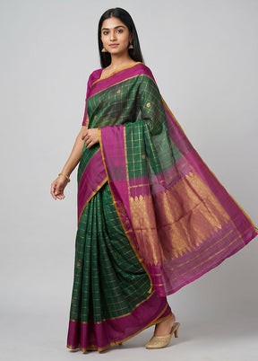 Green Handloom Kanchipuram Pure Silk Saree With Blouse Piece