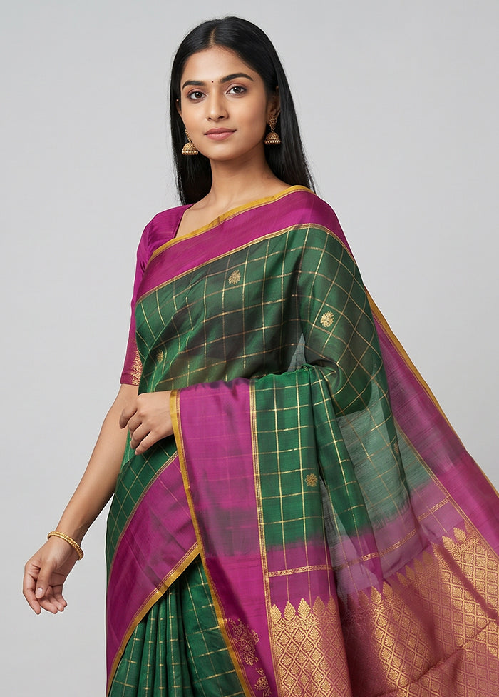 Green Handloom Kanchipuram Pure Silk Saree With Blouse Piece