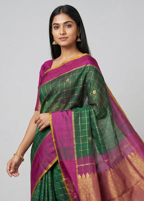 Green Handloom Kanchipuram Pure Silk Saree With Blouse Piece