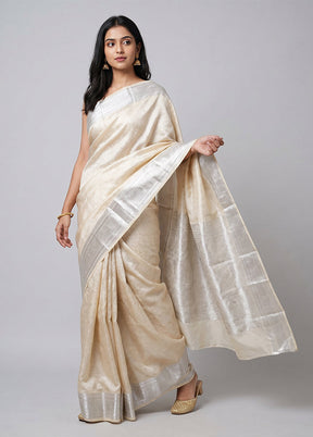 Cream Handloom Kanchipuram Pure Silk Saree With Blouse Piece