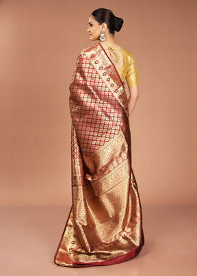 Maroon Handloom Kanjivaram Pure Silk Saree With Blouse Piece