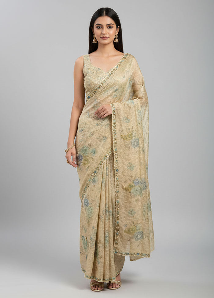 Cream Tissue Silk Saree With Blouse Piece