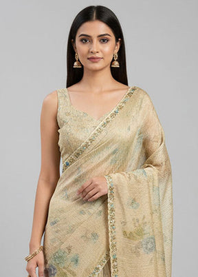 Cream Tissue Silk Saree With Blouse Piece