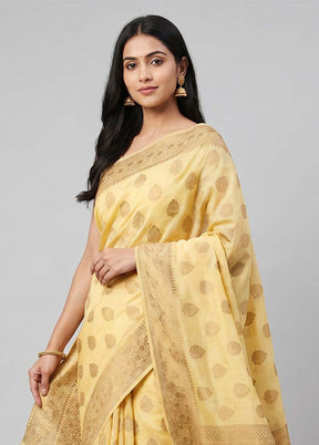 Cream Handloom Dupion Silk Saree With Blouse Piece