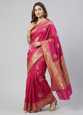 Pink Handloom Dupion Silk Saree With Blouse Piece
