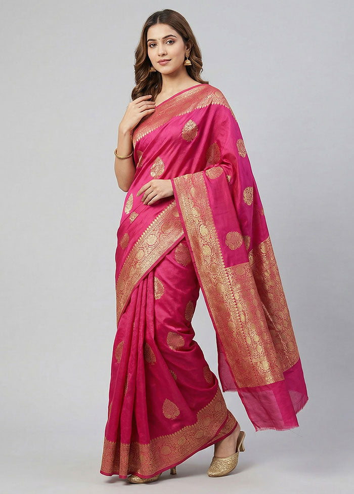 Pink Handloom Dupion Silk Saree With Blouse Piece