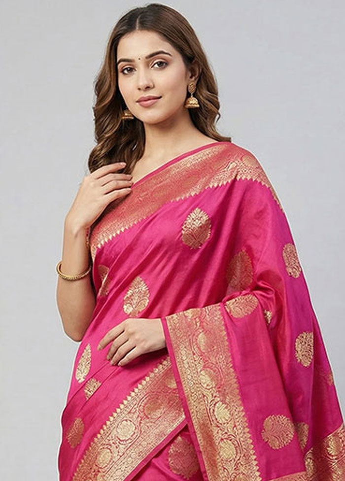 Pink Handloom Dupion Silk Saree With Blouse Piece