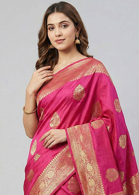 Pink Handloom Dupion Silk Saree With Blouse Piece