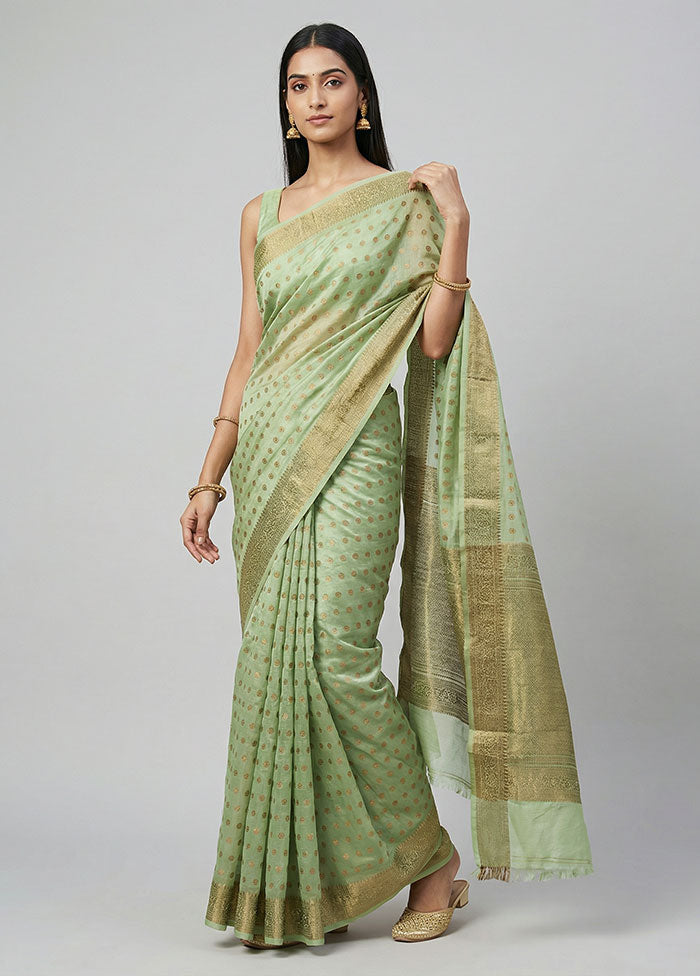 Green Handloom Dupion Silk Saree With Blouse Piece