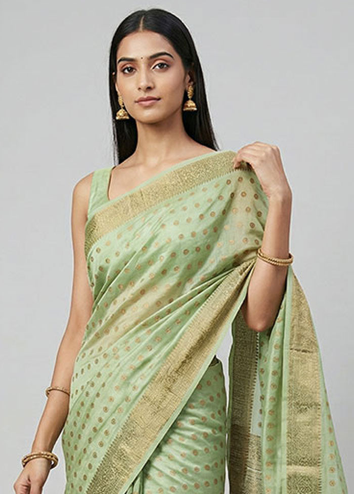 Green Handloom Dupion Silk Saree With Blouse Piece