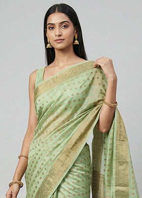 Green Handloom Dupion Silk Saree With Blouse Piece